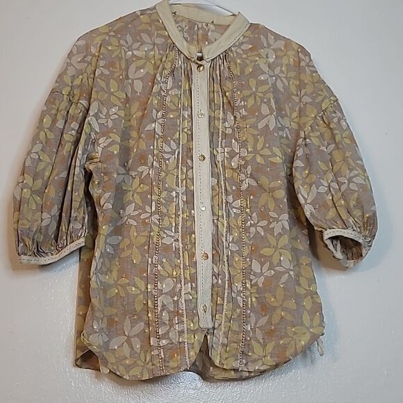 Hanni Y Cute Floral Tan Cotton Top - Picture 1 of 11